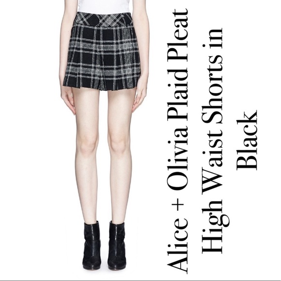 Alice + Olivia Pants - Alice + Olivia High Waisted Wool Blend Plaid Shorts